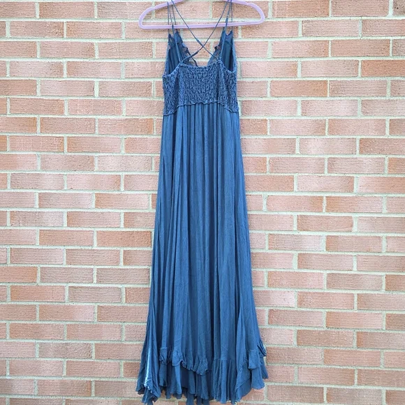 Free People One Strappy Adella Dress Womens Large Slate Teal Ruffle Maxi Large - Picture 9 of 9